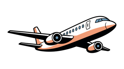 A cartoon airplane flying through the sky with a peach and white color scheme