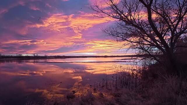 Snow geese at sunset