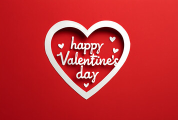 Heart-shaped Valentine's Day message on red background.