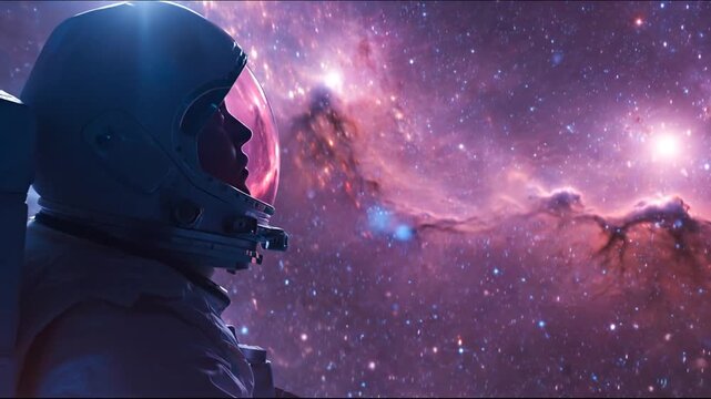 Astronaut gazing at nebula exploring the cosmos and outer space