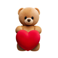 Fototapeta premium Adorable brown teddy bear holding a large red heart; Valentine's Day, romantic, love, affection