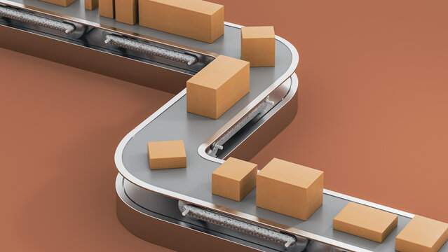 Transport and shipping chain moves packages on conveyor system