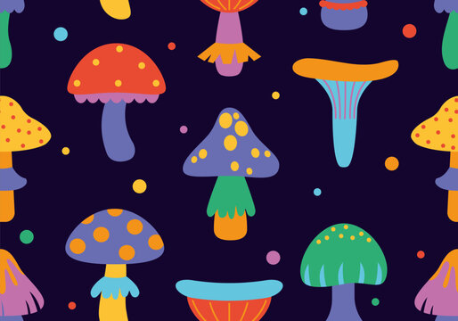 Seamless pattern with mushrooms. Seamless pattern with fairytail mushrooms