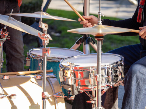 Drummer at Sanperrestre 2025 outdoor music event