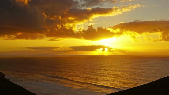 Beatiful landscape with sunset in Atlantic ocean, Morocco coast, Africa, timelapse 4k