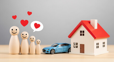 Maison avec symboles de c&oelig;ur repr&eacute;sentant le bien-&ecirc;tre familial