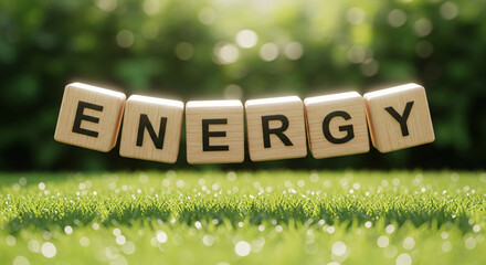 Mot &eacute;nergie &eacute;crit avec des lettres en bois sur fond naturel