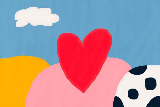Minimalist illustration of colorful hearts and love