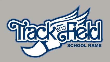 Naklejka premium track and field team design with winged foot for school, college or league sports