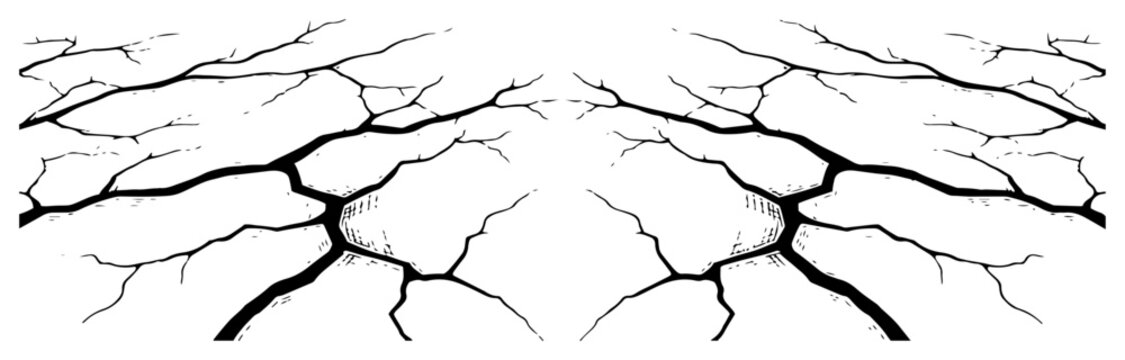 Symmetrical hand drawn illustration of cracked dry ground or parched earth surface