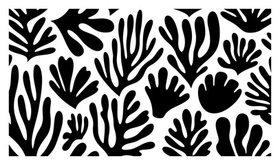 Abstract pattern of organic coral and seaweed shapes in minimalist hand drawn style © Anna