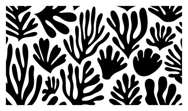 Abstract pattern of organic coral and seaweed shapes in minimalist hand drawn style