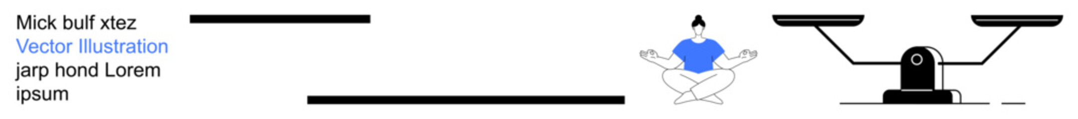 Fototapeta premium Mindfulness, work-life balance, stress management, healthy lifestyle, decision making, inner peace. A person in lotus pose beside a balanced scale. Mindfulness and work-life balance concept