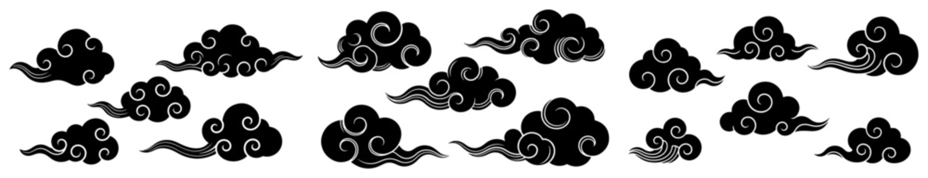Set of traditional oriental cloud patterns in a classic Vietnamese and Chinese graphic style