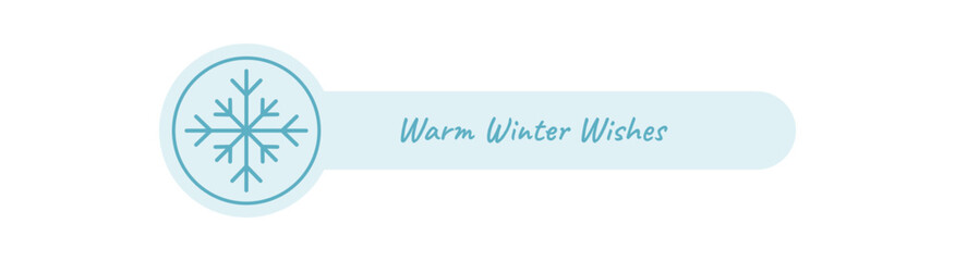 Winter snow flake sticker in blue with outline label forms a festive ornament. Chill holiday seal for package and christmas element, snowflake graphic for parcel or gift box accent.