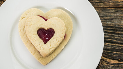 Heart shaped cookies with jam filling for valentine's day