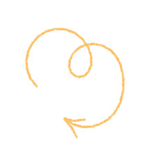 Wavy crayon arrow in hand drawn sketch style with subtle pastel touch. Scribble swirl element forms a playful turn, artistic line graphic with textured shape. Unique design for abstract or creative