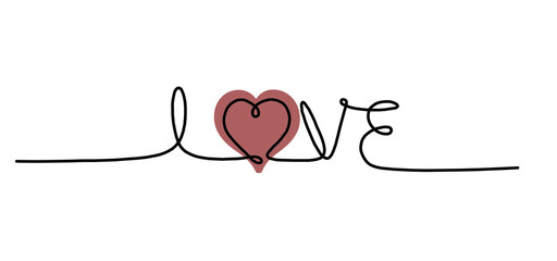 The word love is spelled out with a red heart on a white font.