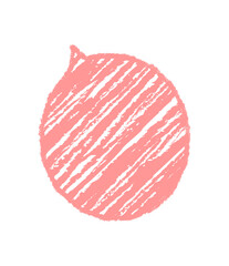 Fluid crayon sketch speech balloon forms a soft circle with a diagonal texture. Chat bubble for message or quote in conversation. Playful sticker symbol for dialogue in pastel pink style.