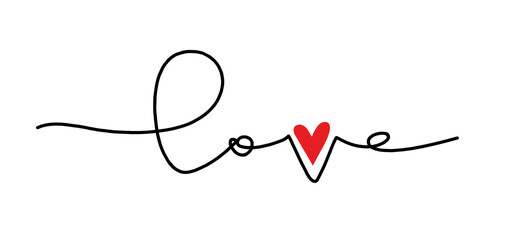 The word love is spelled out with a red heart on a white font.