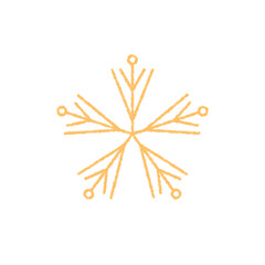 Yellow snowflake icon with crayon style and winter symbol. Snow flake ornament in cold element, icy motif with bright yellow color, modern xmas feeling, fits holiday decoration use.