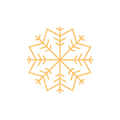 Chalk snowflake symbol in orange captures winter icon style. Frost and crystal snow flake decoration with ice and cold element. Ideal for christmas graphic seasonal illustration.
