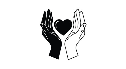 Obraz premium Two hands cupping a heart contrasting tones symbolic imagery silhouette