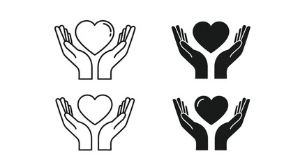 Fototapeta premium Hands cradling a heart shape presented in varying contrast silhouette