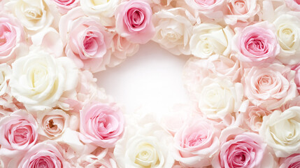 淡いピンクと白のバラのフローラル背景
