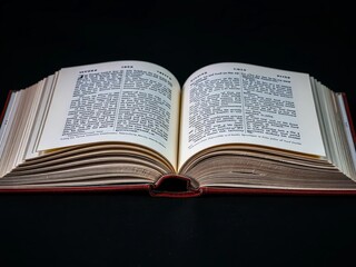 Fototapeta premium An open book is placed on a dark, textured surface, hinting at a quiet moment, detail, focus