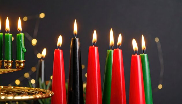 Kwanzaa Kinara with Lit Candles