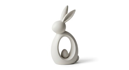 An artistic minimalist ceramic rabbit statue. The sculpture features a hollowed-out body with a single egg-shaped form