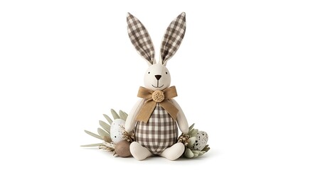 An adorable toy rabbit, with a cute bow tie and floppy ears. The scene evokes a sense of charm and innocence.