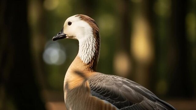 Close-up of a beautiful Ruddy Shelduck Tadorna ferruginea in its natural habitat, showcasing its vibrant plumage and elegant neck.