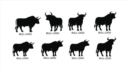 Fototapeta premium Collection of black bull logos presented in a striking silhouette