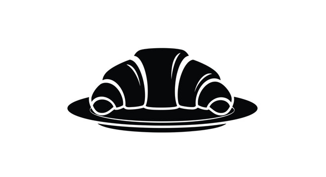 A black silhouette of a croissant resting on a plate silhouette