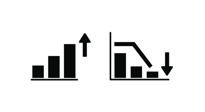 Financial chart depicting market growth and decline black silhouette