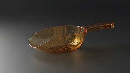 A beautiful golden glass bowl with water droplets on a dark background