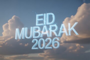 Fototapeta premium Celebratory sky-themed eid mubarak greeting for the year 2026