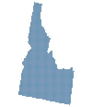 Idaho Blue Dotted Map for Semiconductor Megafabs and Memory Chip Supply Chains. Idaho state dotted map.