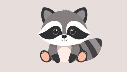 Fototapeta premium Cute Cartoon Raccoon Sitting and Smiling