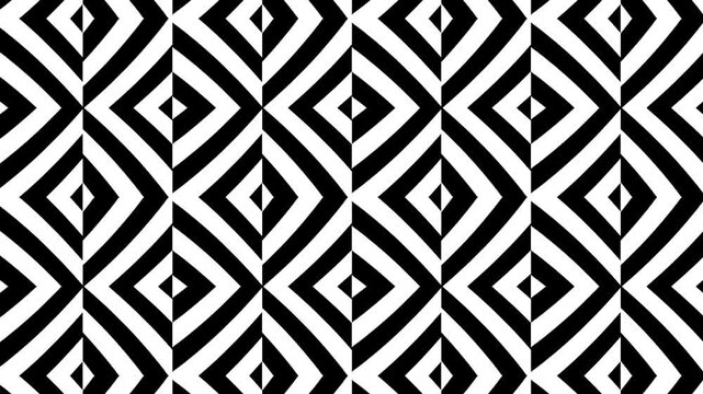 Geometric Harmony: An abstract design featuring a repeating pattern of black and white diamonds and zigzags, creating a dynamic visual experience. 