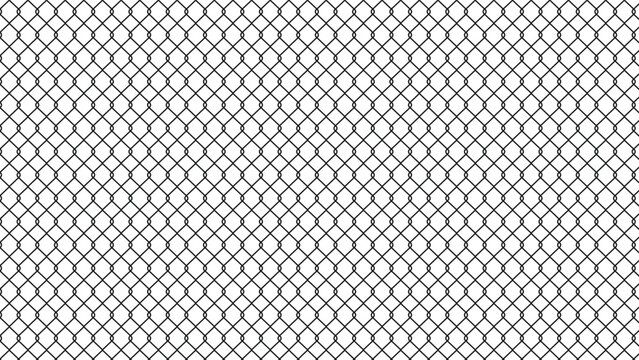 Chain link fence wire mesh pattern with thin black lines isolated on white background base