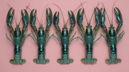 Colorful Lobsters Displayed on Pink Background