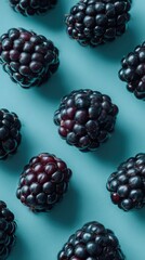 Fresh Blackberries on Blue Background