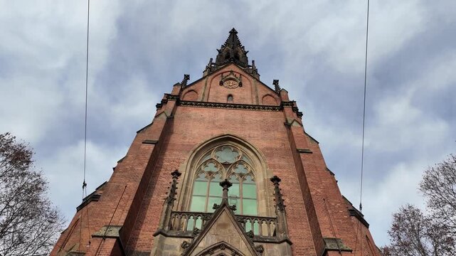 Red Church of Jan Amos Comenius Facade in Brno, Slow Motion