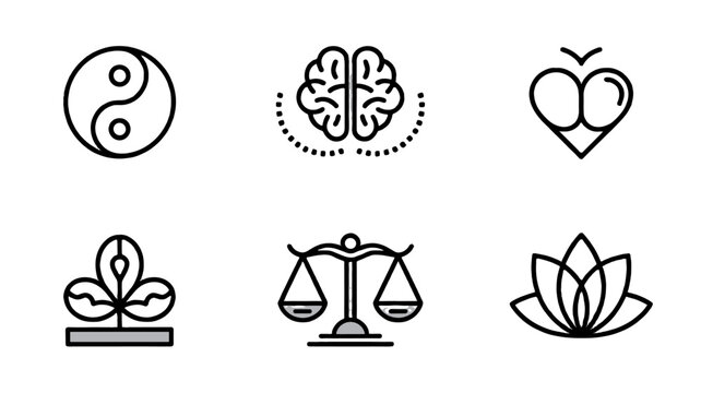 Simple Icons of Balance, Harmony, and Mindfulness.