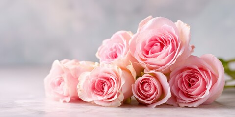 Bouquet of Soft Pink Roses on a Table