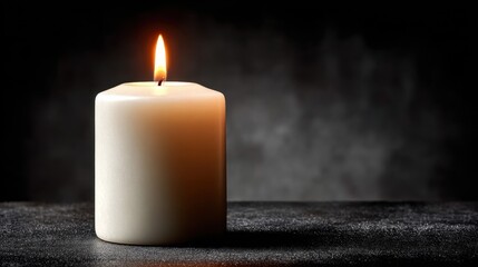 White Candle with Flame in Dark Surroundings