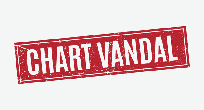 Red grunge rubber stamp with chart vandal text inside a solid rectangular frame for business branding